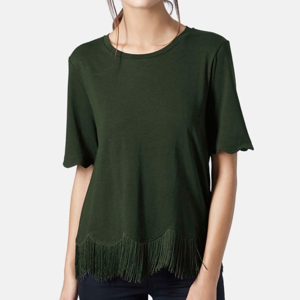 Topshop Forest Green Fringe Tee